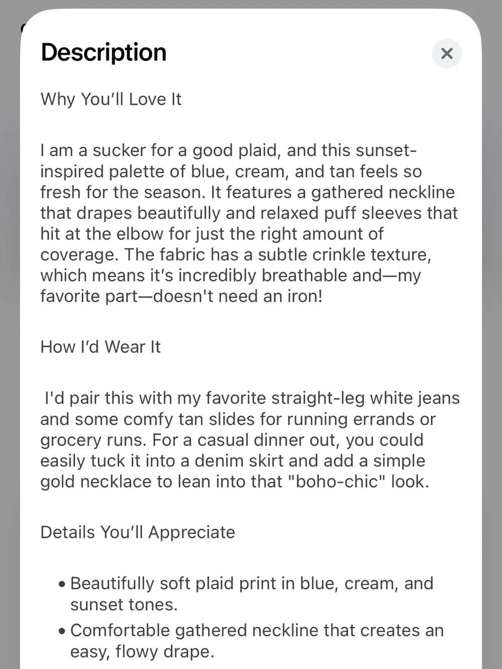 Plaid Puff-Sleeve shirt and skirt in Soft Blue and Cream